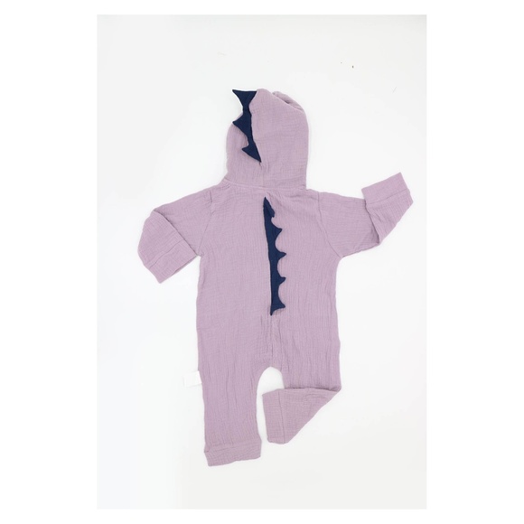 Purple Long Sleeve Dinosaur Jumpsuit Baby Boy Girl - Picture 2 of 7